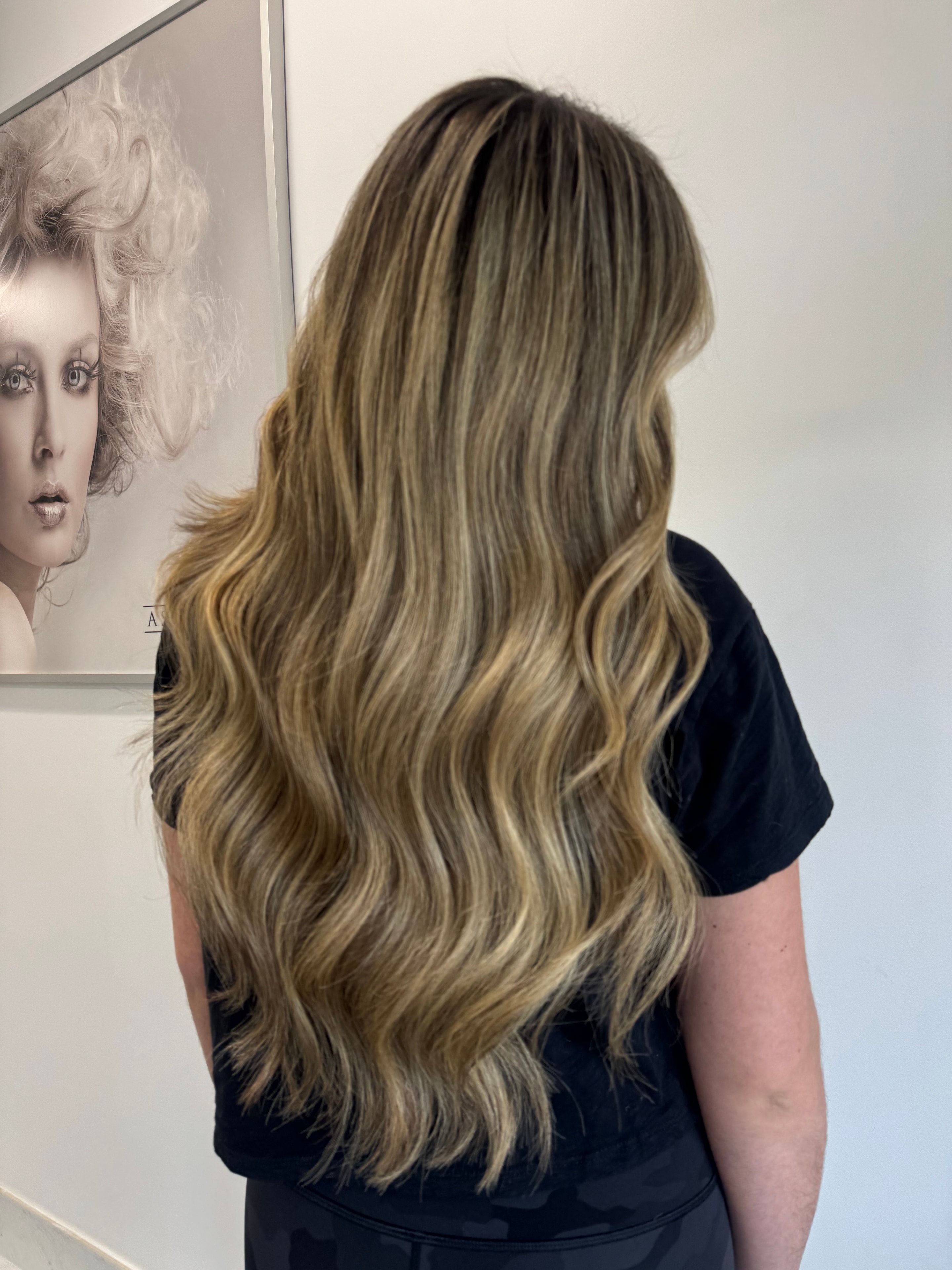 Long platinum blonde waves, color result